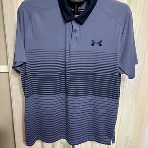 Under Armour Men's Polo Shirt HeatGear Fabric Blue Gradient Stripe Size L/G